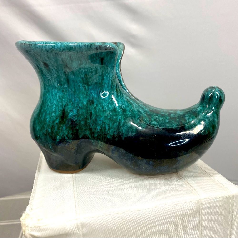 Vtg Evangeline Canada Canuck Pottery Drip Glaze Planter Boot Slipper Pixie Shoe